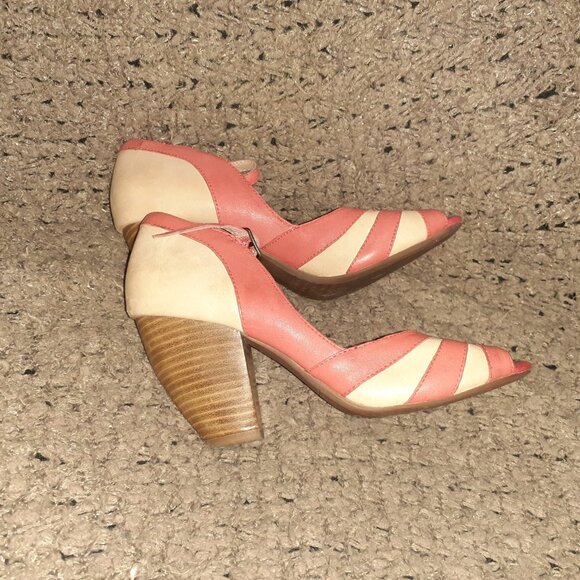 MIZ MOOZ-Weatherly-Retro/Rockabilly Salmon/Beige Leather Peep Toe-Sz 6-Excellent - Picture 5 of 8